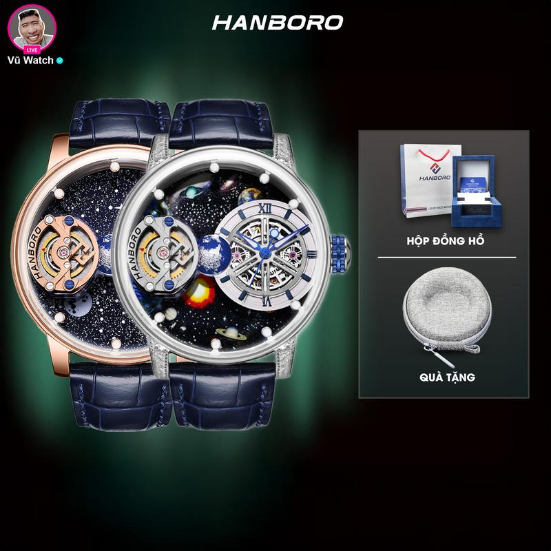 Đồng Hồ Cơ Nam HANBORO Thiên Thể 1008 [4850] [4951] | Nhà Phân Phối ĐỘC QUYỀN Vũ Watch | Tặng 1 bóp đựng