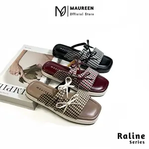 MAUREEN Raline - Sandal Platform Wanita Kekinian Tali Pita Empuk Elegant Terbaru Series Raline Selop Elegan