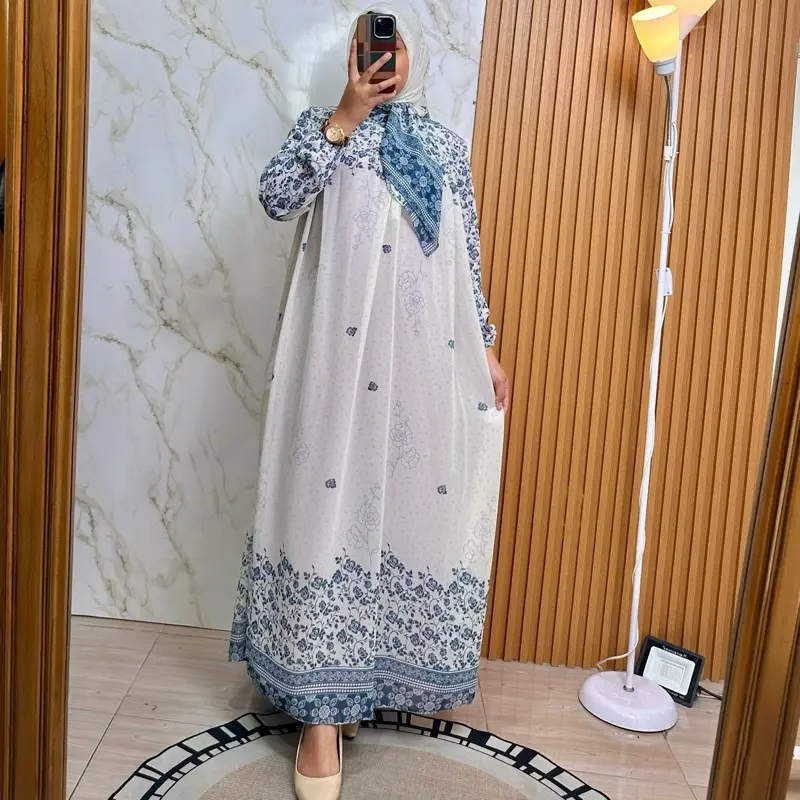 Dewi Dress Set Hijab Ceruty Digital Printing Motif Printing Cantik & Elegan Bahan Ceruty Nyaman untuk Wanita Muslim Formal Lebaran - Syari, Pashmina, Mewah 2