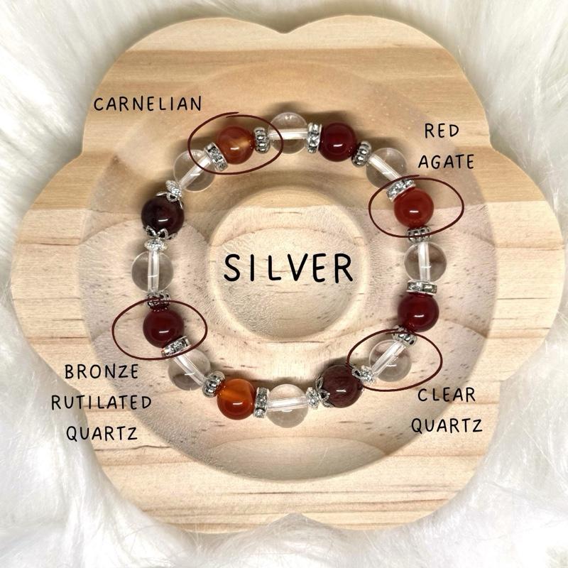 Carnelian + Bronze Rutilated Quartz + Red Agate Crystal Bracelet 2