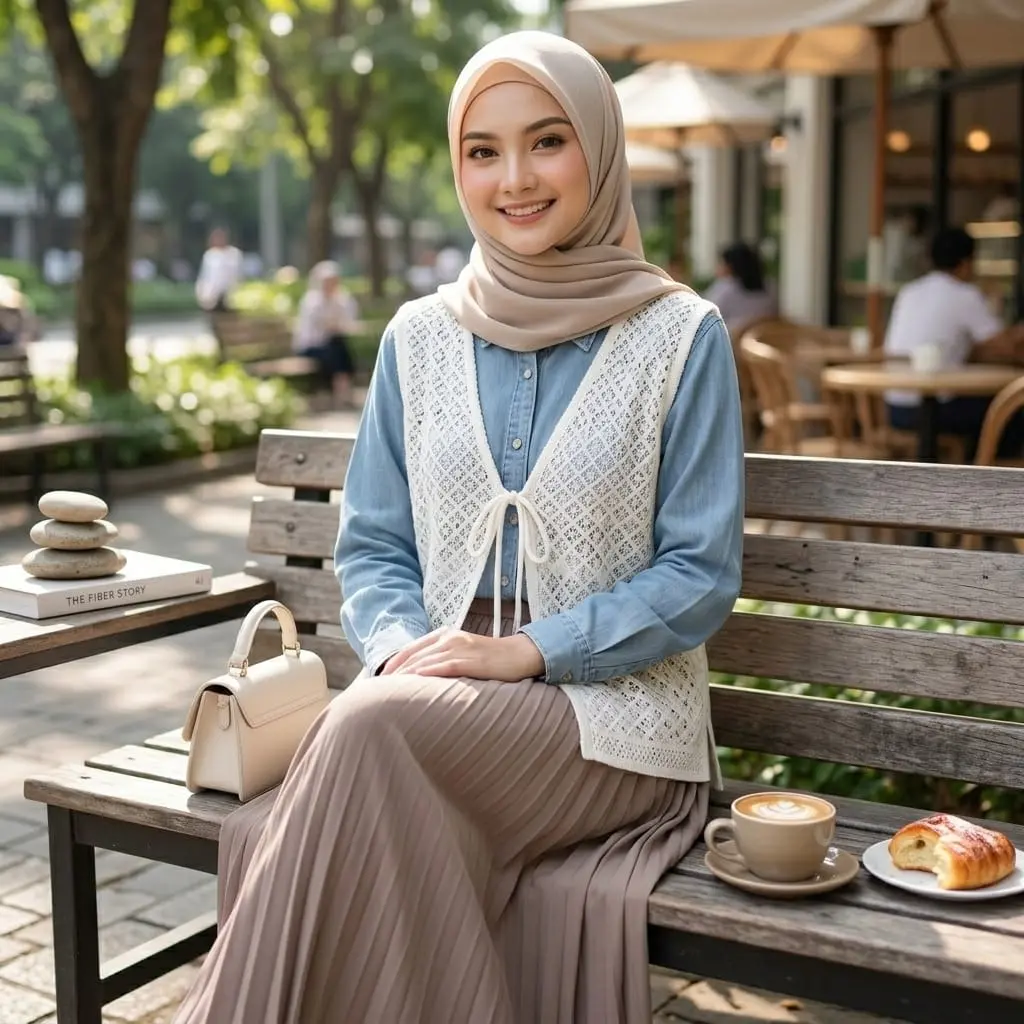 Lyora Vest Outer Coquette brukat Lembut Tali Depan