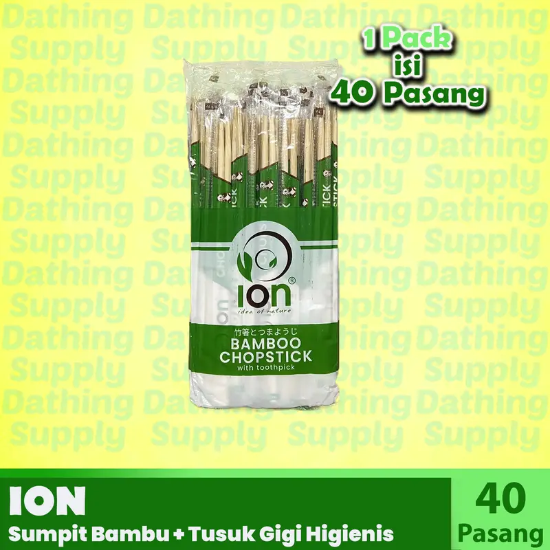 ( 5 PACK ) Sumpit Bambu / Sumpit Kayu Merk ION isi 200 pasang termasuk Tusuk Gigi Bungkus Plastik 1