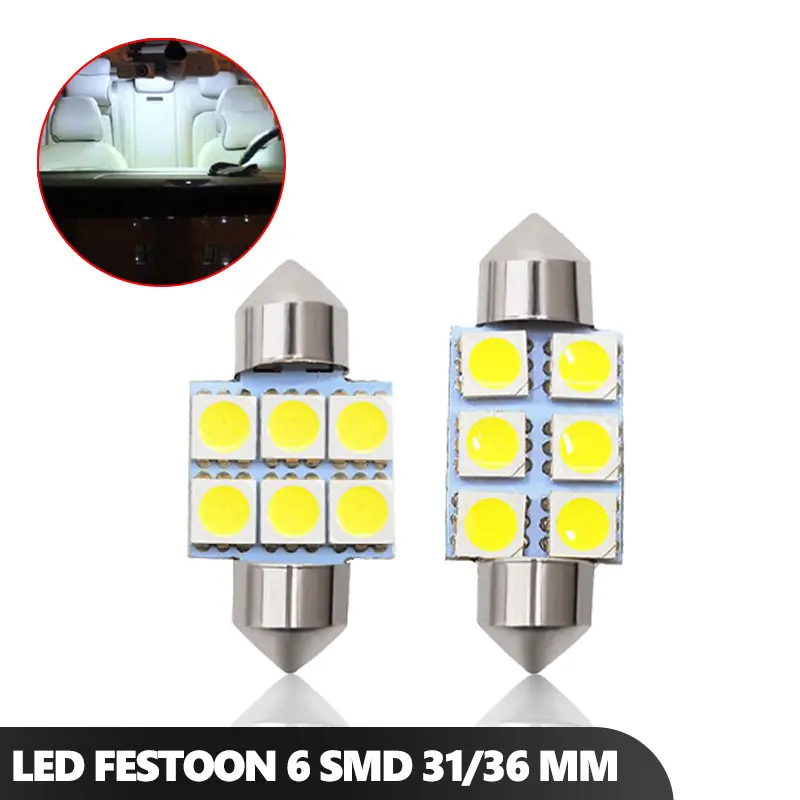 Lampu LED Plafon Mobil 6 Titik SMD Festoon DC12V/2W