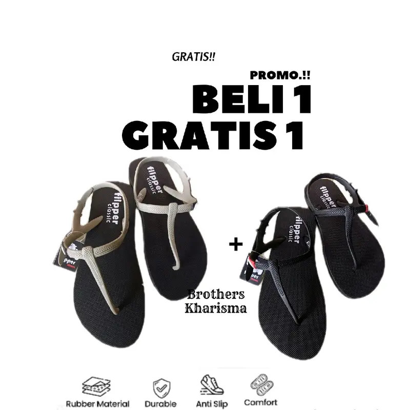 Sendal Karet Cewek Filpper Lentur Anti Slip Premium - Beli 1 Gratis 1 0