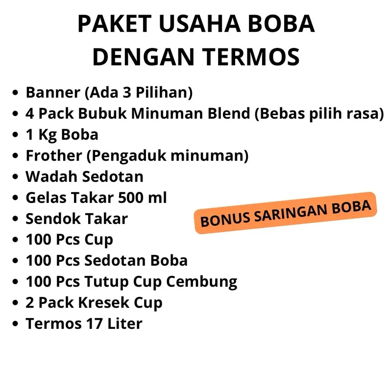 PAKET USAHA MINUMAN BOBA KEKINIAN DENGAN TERMOS | PAKET USAHA BOBA | PAKET USAHA MINUMAN SUSU BLEND BOBA | PAKET JUALAN BOBA | PAKET USAHA MINUMAN KEKINIAN | FRANCHISE MINUMAN BOBA 1