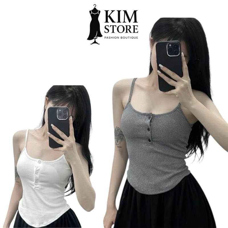 Áo thun hai dây đính nút vạt bầu