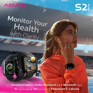ADVAN Smartwatch S2 PRO AMOLED Display 1.95" inch Slim AI Voice Assistant Bluetooth Call Waterproof IP68 Touchscreen Health Monitoring