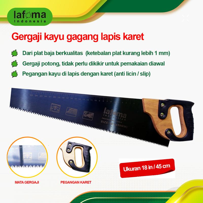 Gergaji kayu gagang kayu lapis karet 18 in / gergaji kayu gagang karet Lafma / Langsung pakai siap pakai 3