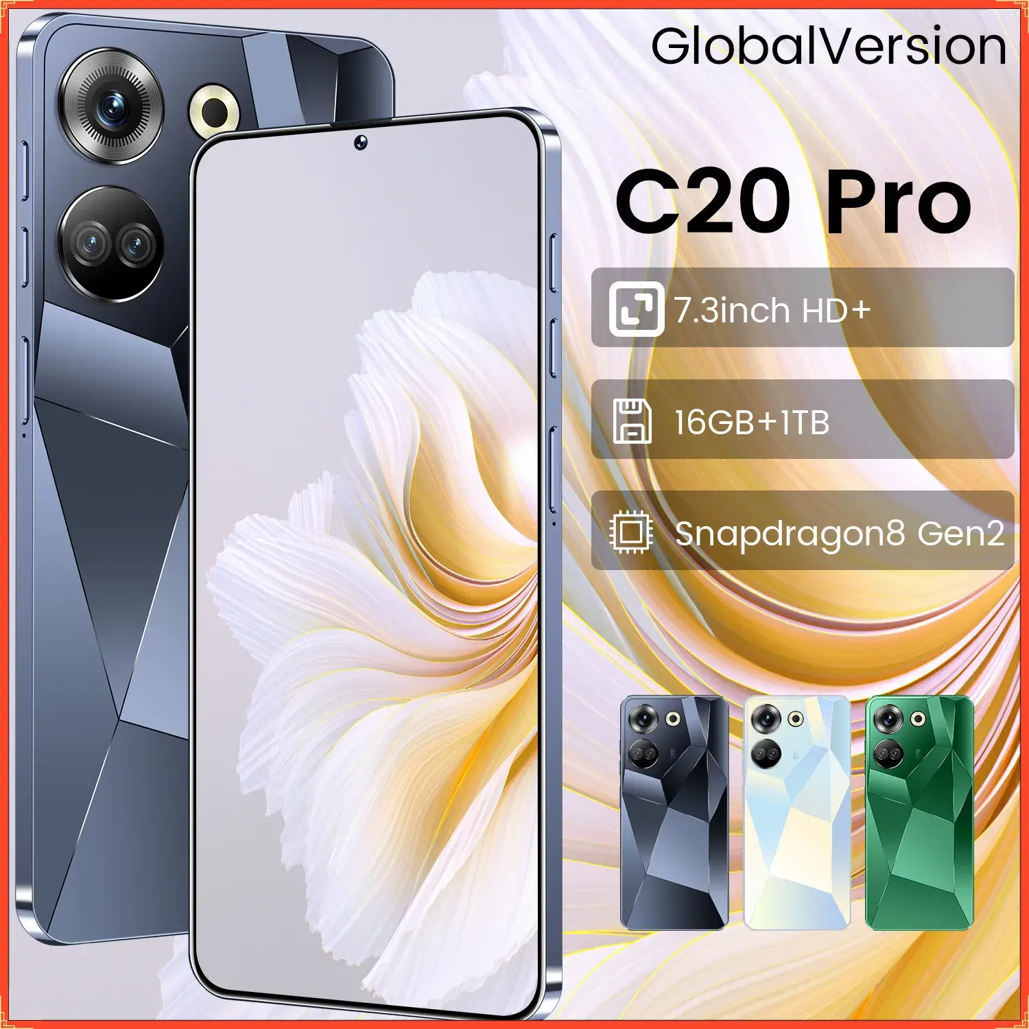 【1-year warranty】Hot-selling android phones,C20 Pro 7.3inch Large Screen, True Hole 5G Android Smartphone 16GB+1TB, HD Camera, Long Battery Life Dual SIM,smartphones