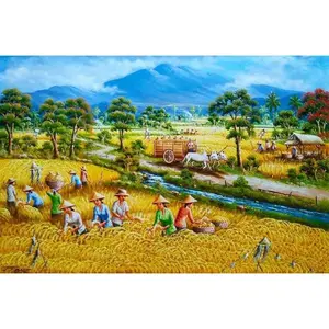Tergacor Lukisan Cetak PETANI PANEN PADI Ukuran JUMBO 100×70cm DAN 150×100cm/P05/Hiasan Dinding/Poster Cetak/TANPA BINGKAI Terbaik