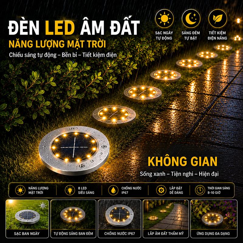ĐÈN LED năng lượng mặt trời Đèn sân vườn Chiếu sáng ngoài trời Đèn sân cỏ Ip67…