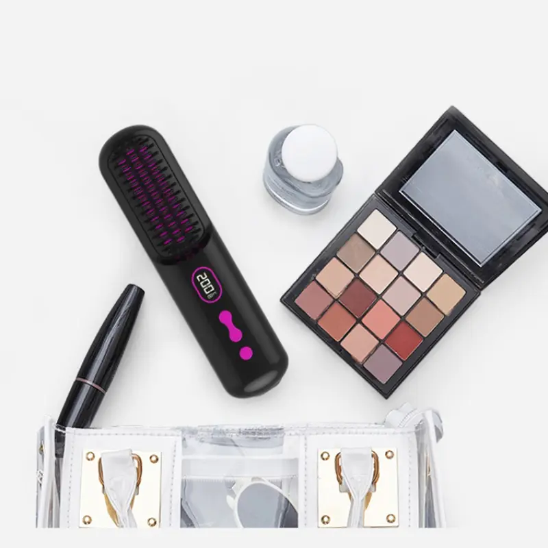 Electric LCD Usb Ceramic Heating Straight Hair Comb Wireless Portable Negative Ion Styling Tool Rechargeable Straightening Brush 5