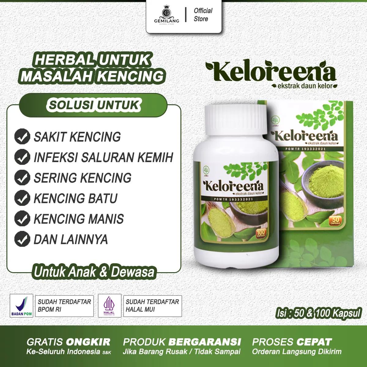 Keloreena Kapsul Untuk Sakit Kencing Infeksi Saluran Kemih Sering Buang Air Kecil Beser Kencing Batu Pria Dan Wanita