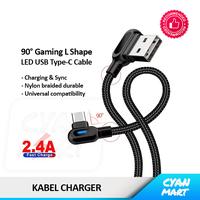 Gambar Kabel Data USB Charger Tipe C Gaming Nilon 90° L Shape USB Type-C Nylon LED Fast Charging - 1M - LED dari CyanMart Kota Administrasi Jakarta Barat 1 Tokopedia