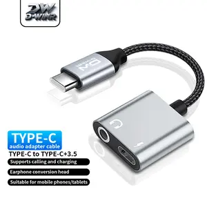 D-WINR Kabel Konverter Audio 2in1 Charger Cepat PD2.0 Jack 3.5mm Dual Type C untuk iPhone 15 16 Samsung S24 S25 Suara HD Portabel Tahan Lama