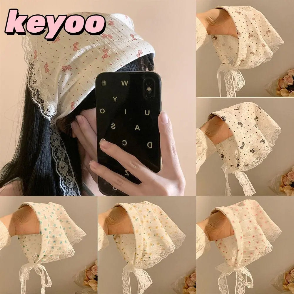 Elegant French Style Triangle Scarf Headband Lace Sun Protection Hair Band Floral Hair Decorate Headband Girls