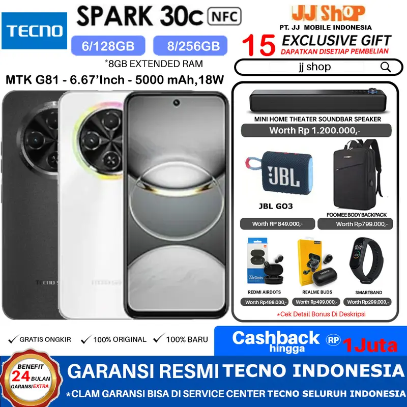 HP TECNO SPARK 30c NFC 8/256 GB RAM 8GB ROM 256GB & 6/128 GB RAM 6GB ROM 128GB GARANSI RESMI 0
