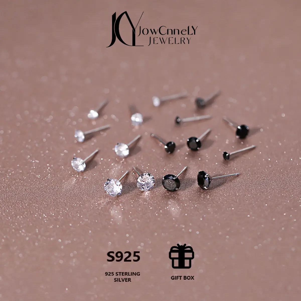Bông tai đinh tán zircon sáng bóng, thiết kế Màu bạc cổ điển, 6MM, dễ thương, thanh lịch, phong cách, quà tặng tinh tế, SS24 Sterling 925