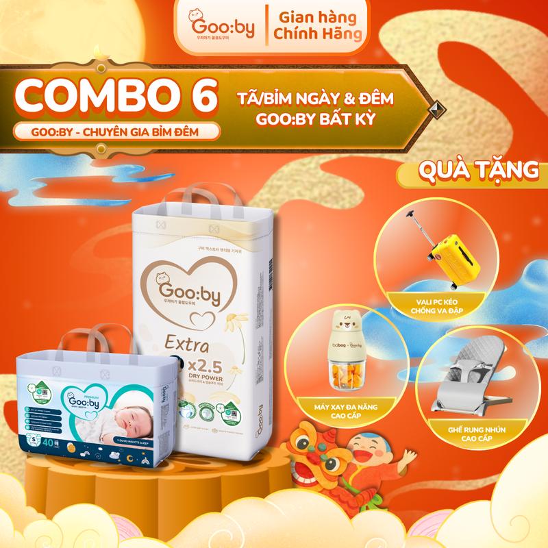 [Combo 6 Mix] Tã/bỉm Gooby Ngày và Đêm mềm mại, an toàn, siêu thấm hút cho bé size NB/S/M/L/XL/XXL/XXXL cho bé từ 4kg - 35kg + Quà tặng