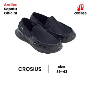 SEPATU ARDILES CROSIUS - SLIP ON PRIA ORIGINAL RINGAN UNTUK KERJA SEKOLAH FULL HITAM Flat Shoes