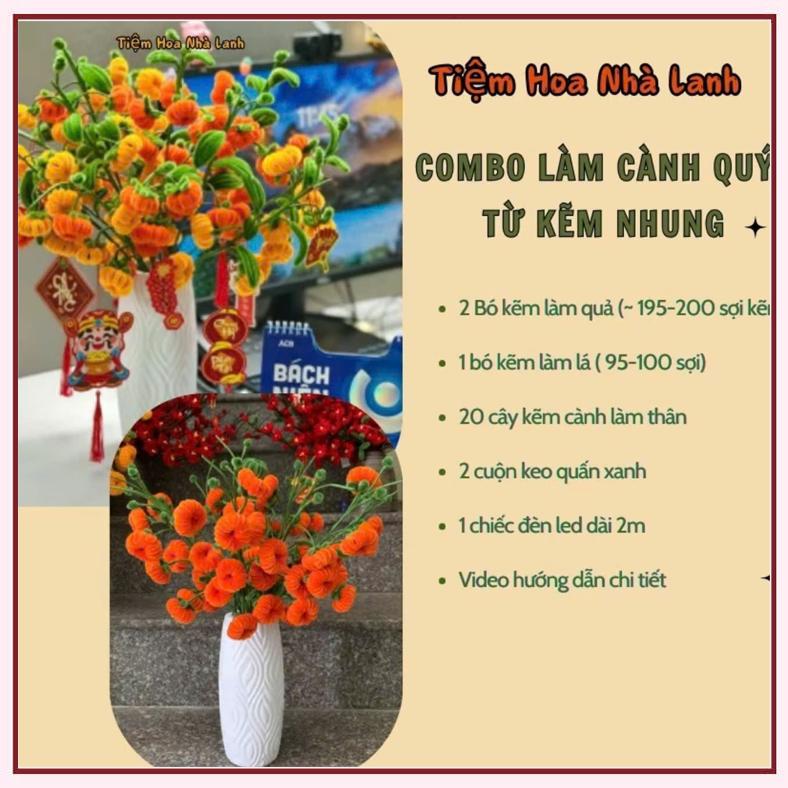   Chọn bình- Tặng dây treo  Set nguyên liệu làm cành quýt từ kẽm nhung- Combo làm 10 cành quýt- 60 quả quýt bằng kẽm nhung- trang trí tết decor phòng 