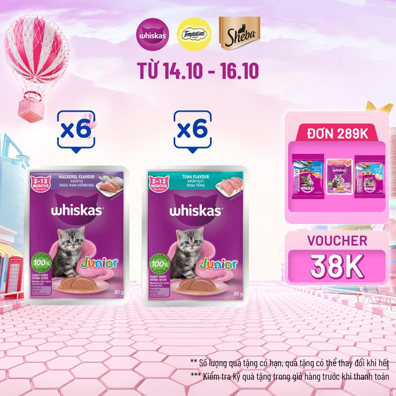 Thức ăn cho mèo con dạng sốt WHISKAS - gói 80g, 12 gói