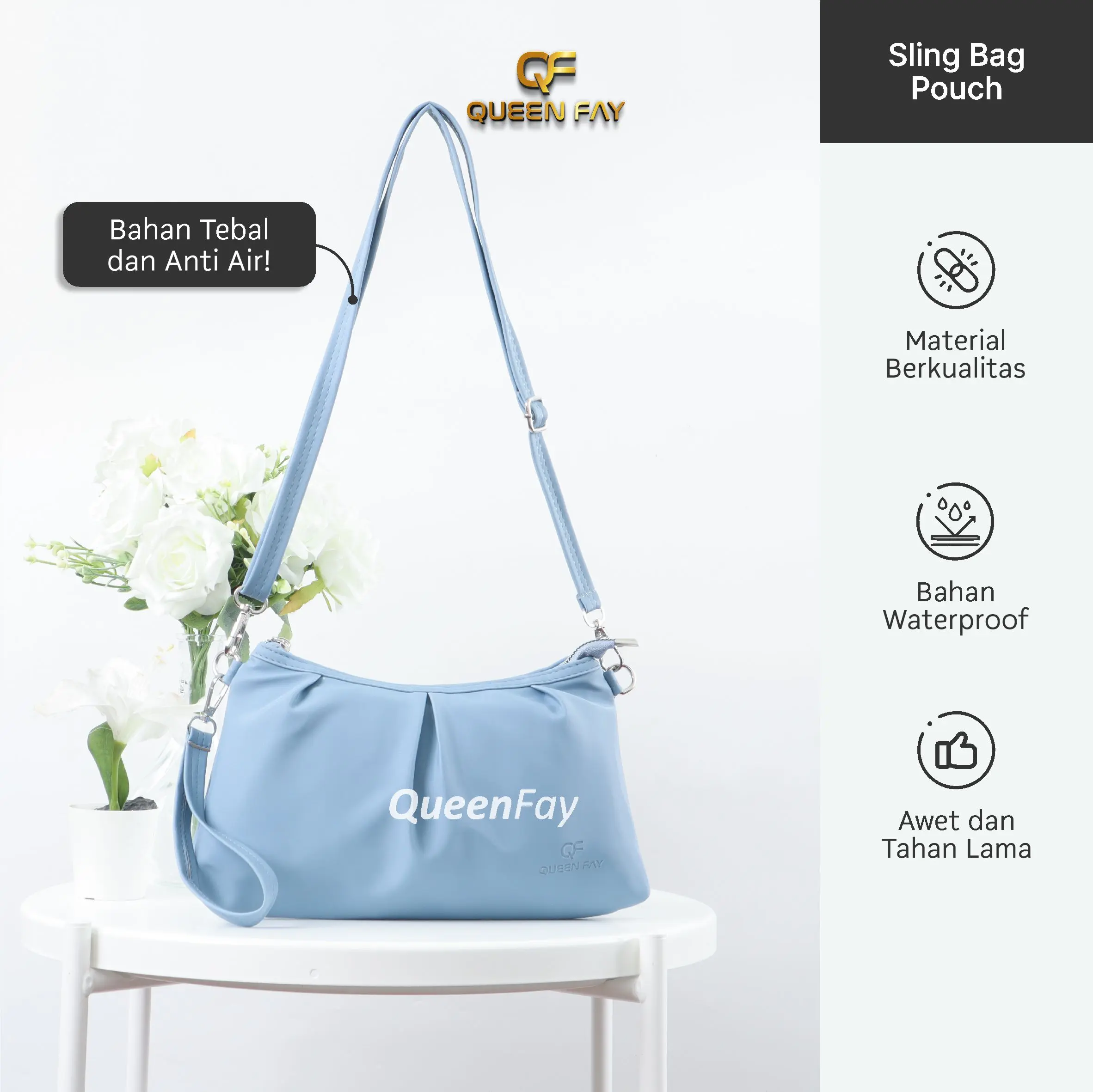Queen Fay Pouch Slingbag Selempang Mulitifungsi Tempat Penyimpanan Barang Muat Banyak