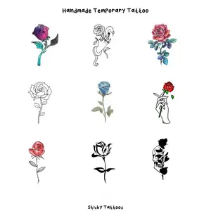 ST02 - STICKY TATTOO TEMPORARY TATO TEMPORER CUSTOM bunga mawar rose flower tangan hand skull tengkorak