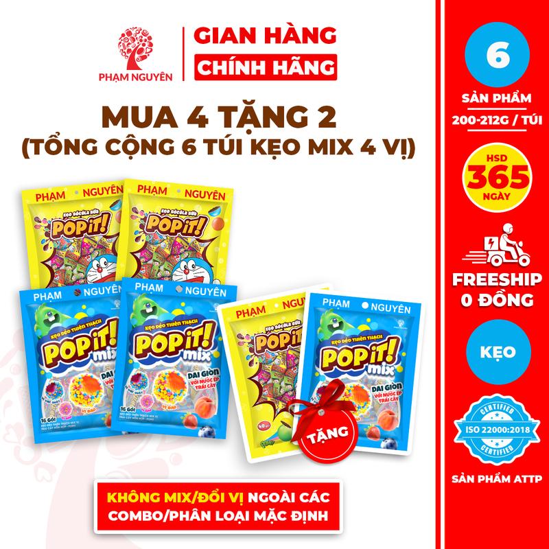 MUA 4 TẶNG 2 Tổng cộng 6 Túi Kẹo Popit Phạm Nguyên mix 2 vị kẹo Socola sữa và kẹo Dẻo Thiên thạch | Đồ Ăn Vặt