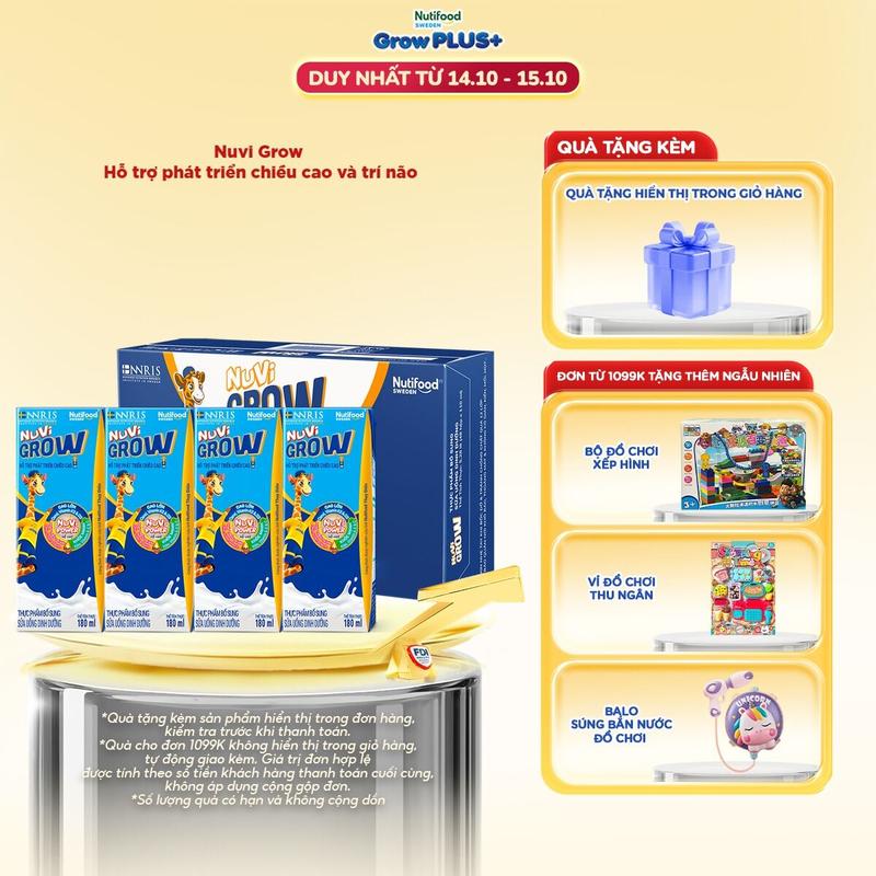 [CHỌN PHÂN LOẠI] Thùng 48 hộp x 180ml Sữa Bột Pha Sẵn Nuvi Grow - hỗ trợ phát triển chiều cao- Link chính