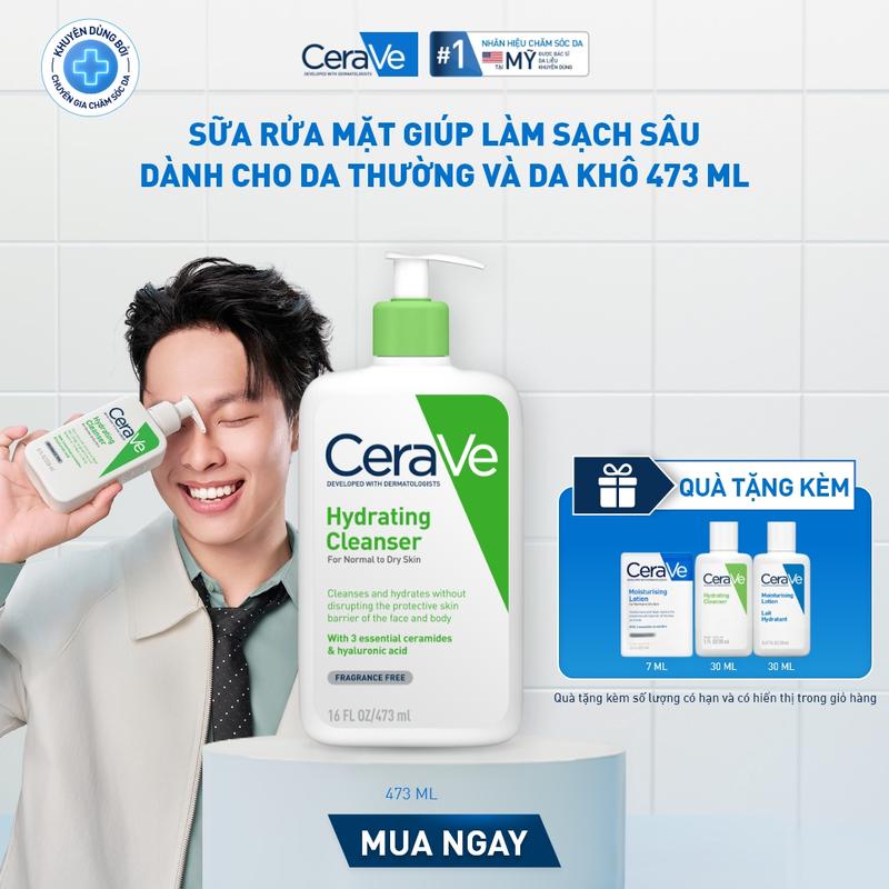 [DEAL HOT] Sữa rửa mặt giúp làm sạch sâu dành cho da thường và da khô CeraVe Hydrating Cleanser 473ML. Sữa rửa mặt dạng gel không tạo bọt làm sạch sâu dịu nhẹ và cung cấp độ ẩm cho da. Chăm sóc da_Sữa rửa mặt_Skincare cho Nam và Nữ_Cleansing