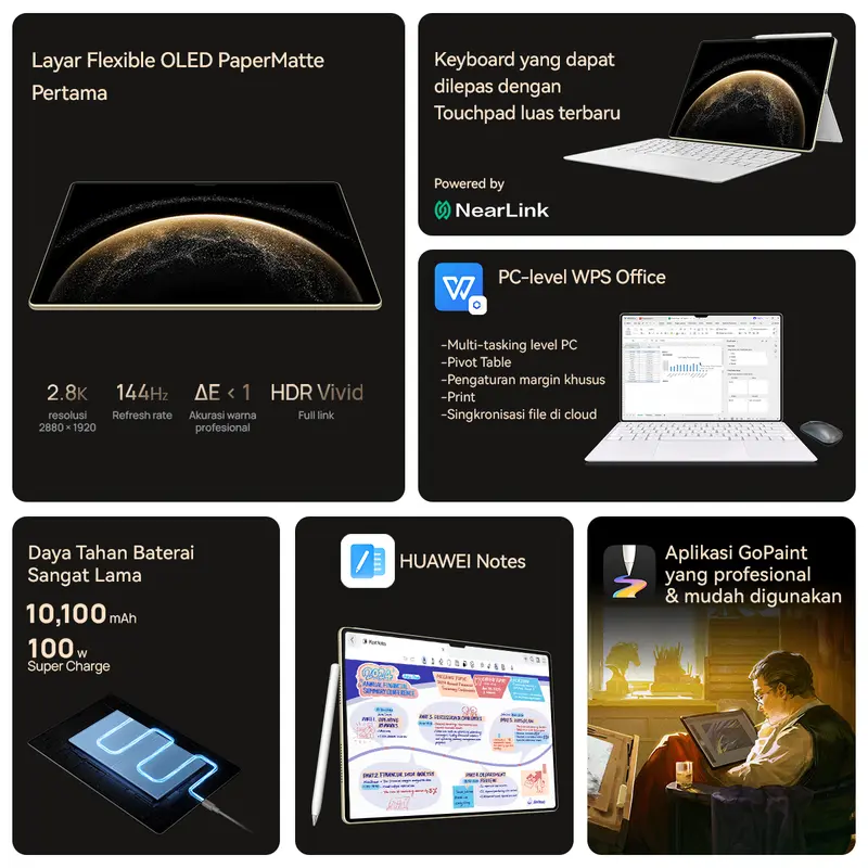 [Limited Offers] HUAWEI MatePad Pro 13.2-inch 2025 Tablet | Flexible OLED PaperMatte Display | PC-level WPS Office | Big Battery and Fast Charging Bluetooth Layar 1