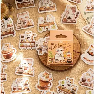 Sticker Pack Isi 46 Lembar COFFEE CAT Scrapbook Journal Stiker