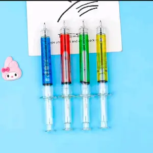 {1 Pcs} Pulpen unik Model Mainan Jarum Suntik Warna Hijau Merah Kuning Biru
