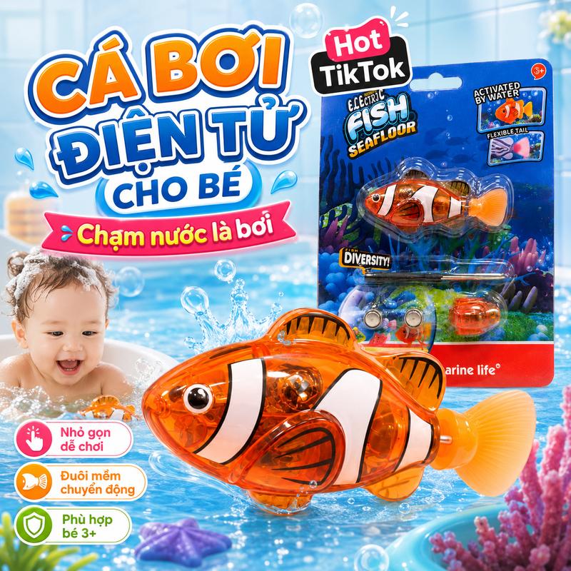 CÁ ĐỒ CHƠI ĐIỆN TỬ TỰ BƠI KHI GẶP NƯỚC – ĐUÔI MỀM LINH HOẠT, 4 MÀU ĐÁNG YÊU, AN…