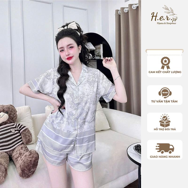 Đồ ngủ nữ mặc nhà pijama cộc đùi chất lụa latin cao cấp mềm mát