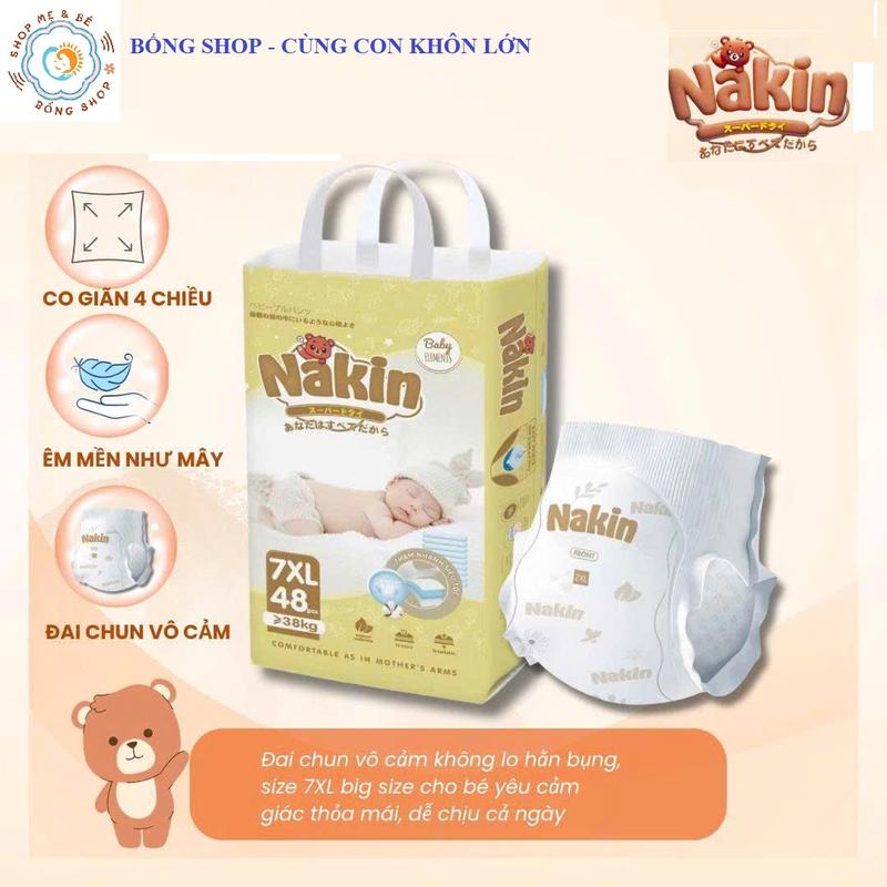 Tã bỉm Nakin quần size lớn siêu đại từ M đến 8XL siêu mềm mại thấm hút tốt bịch 50 miếng size 6-8xl 48 miếng 8xl tối đa 35kg