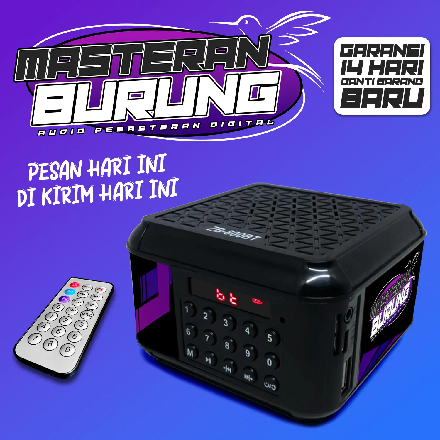 Speaker Pemasteran Burung Kicau Mentor Burung Murai Cendet Love bird Kacer Ciblek Prenjak Cucak Ijo Rowo Bluetooth + Remot