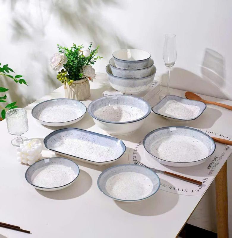 [ BepNhaRi ] Lẻ sản phẩm Bát Đĩa Gốm Sứ họa tiết Vân Đá sang trọng- decor trang trí bàn ăn