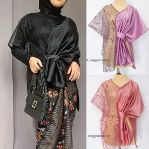Baju Muslim Wanita Outer Brokat Cape Tile Mix Satin Tulle Bergliter Mix Velvet