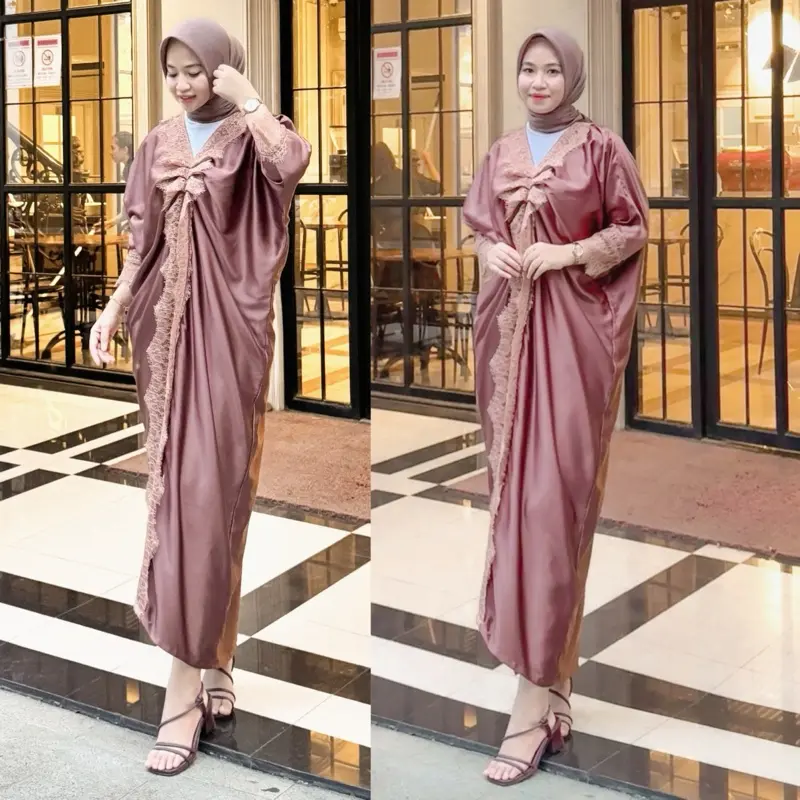 Kaftan arayya kaftan lebaran / kaftan lebaran 2025 terbaru kondangan pesta wanita Mewah Panjang Satin Renda Lebaran cantik muslim Silk Soft Dress Gamis Dewasa
