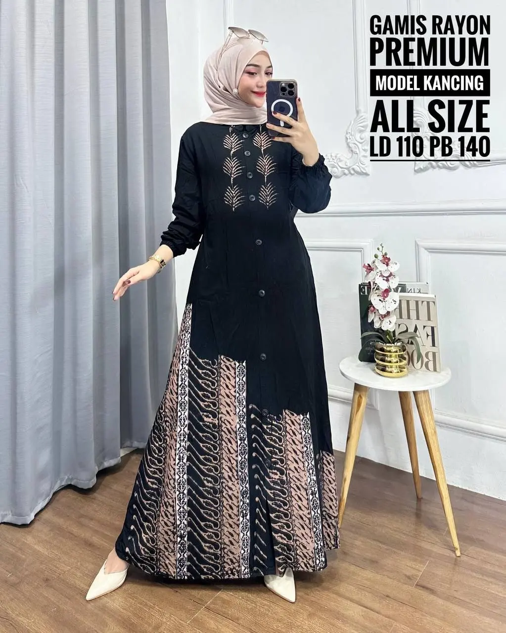 Batik Usman - Motif Putri Malu - Gamis Twill Rayon Pekalongan Home Dress Busui Jumbo Gamis Rayon Premium Muslim Wanita