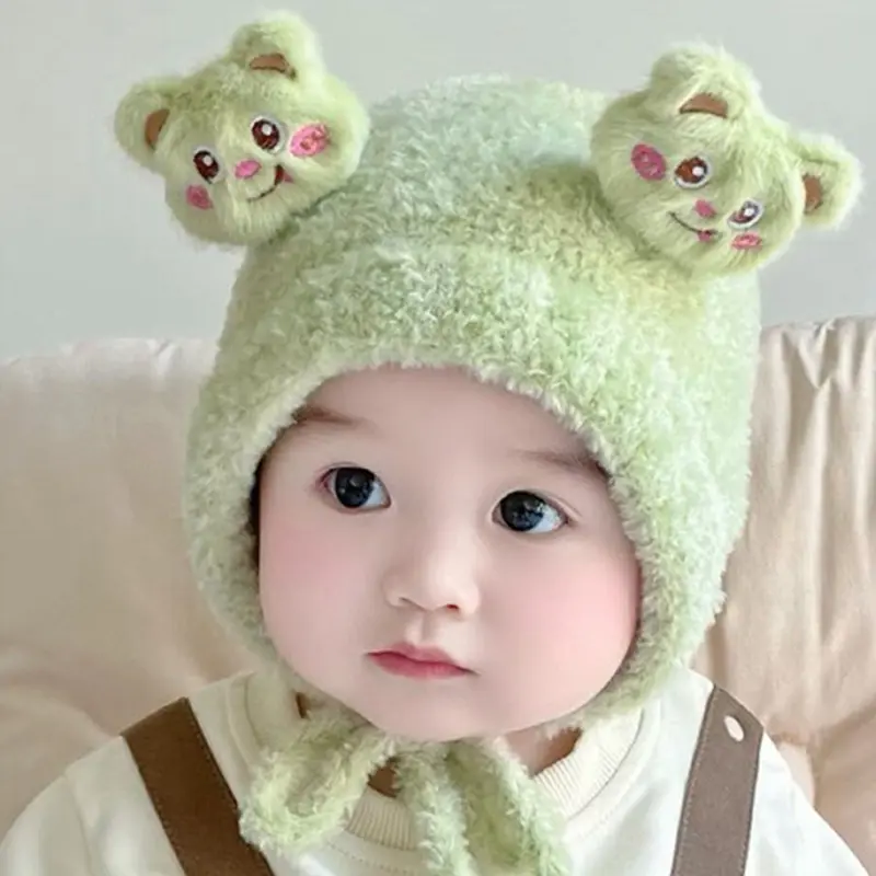 Mũ Trẻ Em Bé Nhồi Bông Thiết Kế Hình Gấu Hoạt Hình, Ấm Áp Mùa Đông, Lông Cừu San Hô Dày, Mũ Bảo Vệ Tai Cho Trẻ Sơ Sinh, Dễ Thương Và Chống Gió, Thích Hợp Cho Bé Trai Và Bé Gái Mới Biết Đi, Mũ Len 7