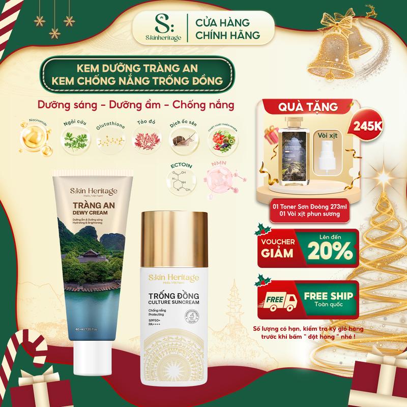 Bộ Đôi Cấp Ẩm Bảo Vệ Da Kem Dưỡng Tràng An & Kem Chống Nắng Trống Đồng S:KIN HERITAGE hỗ trợ dưỡng ẩm làm sáng và bảo vệ da khỏi tia UV 91ml
