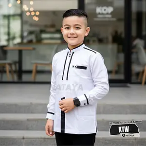 Baju Koko Anak Laki Laki Lengan Panjang Usia 5-14 Tahun Motif Ktw Kombinasi Warna Bahan Adem