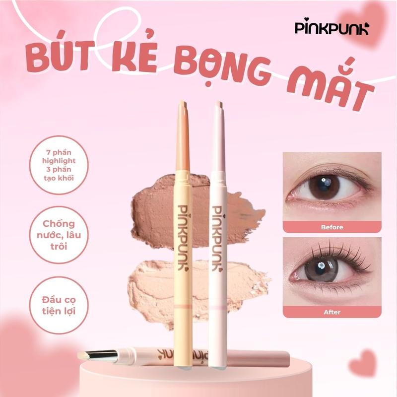 LIVE Bút vẽ bọng mắt 2 đầu Pinkpunk – 2 trong 1 lâu trôi chống nước làm sáng vùng bọng mắt phù hợp với người mới bắt đầu