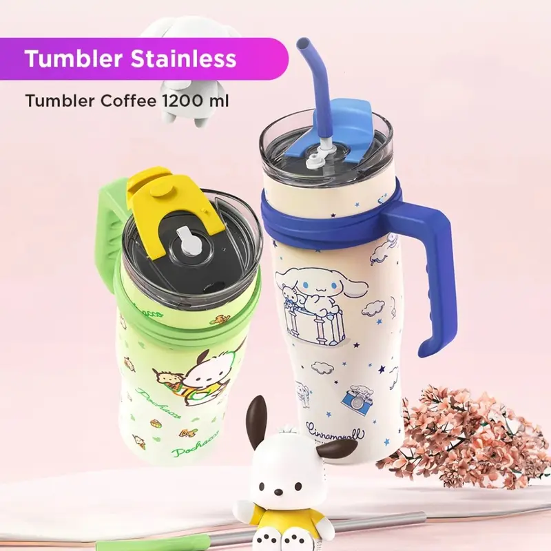 Botol minum stainless motif tumbler motif sedotan stainless 1200ML 4
