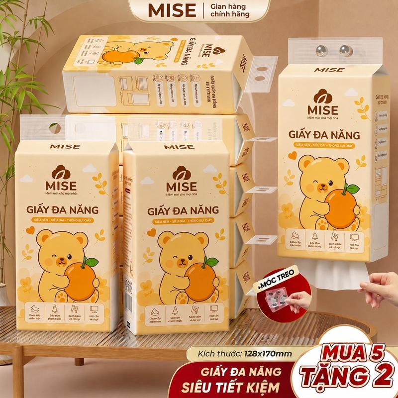 [XẢ KHO] THÙNG 5 BỊCH TẶNG 2 MÓC TREO, Thùng 5 bịch Khăn Giấy Rút Đáy MISE, Tặng 2 Móc Treo, Giấy 2 Lớp Mềm Mịn, 356 Tờ/Bịch, Làm Từ Bột Gỗ Tự Nhiên An Toàn, Giấy Treo Tường MISE, Đạt Chuẩn Quy Chuẩn Bộ Công Thương VTG03 #mise#giayrut #giaymise