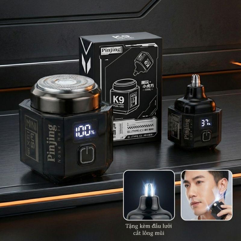 Máy cạo râu Pinjing mini lưỡi dao 3D (sạc type-C) kèm cắt tỉa lông mũi Pinjing mini K9