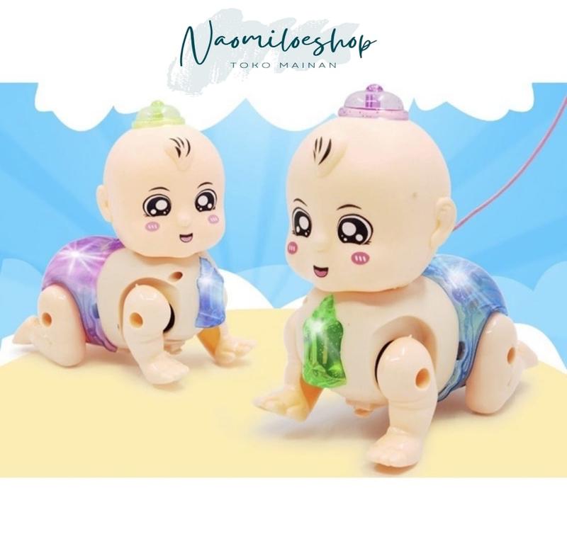 crawling Doll transparan kelap kelip lampu mainan bayi merangkak BATRE mainan murah 5